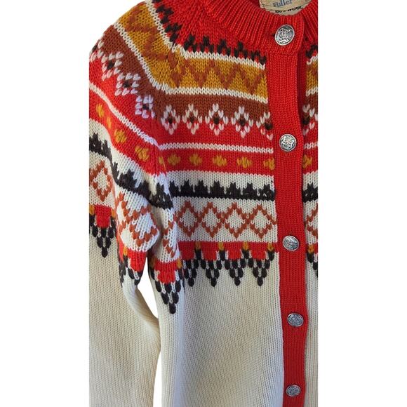 Vintage 1960s Wool Fair Isle Cardigan | Hong Kong | Silver Buttons | M - Picture 5 of 9